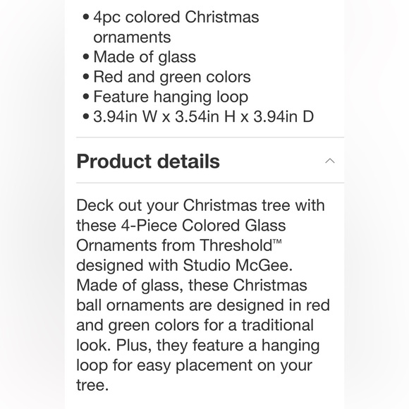 STUDIO MCGEE NWT 4pc decorative glass bulb Christmas ornaments -red/green - Picture 4 of 6